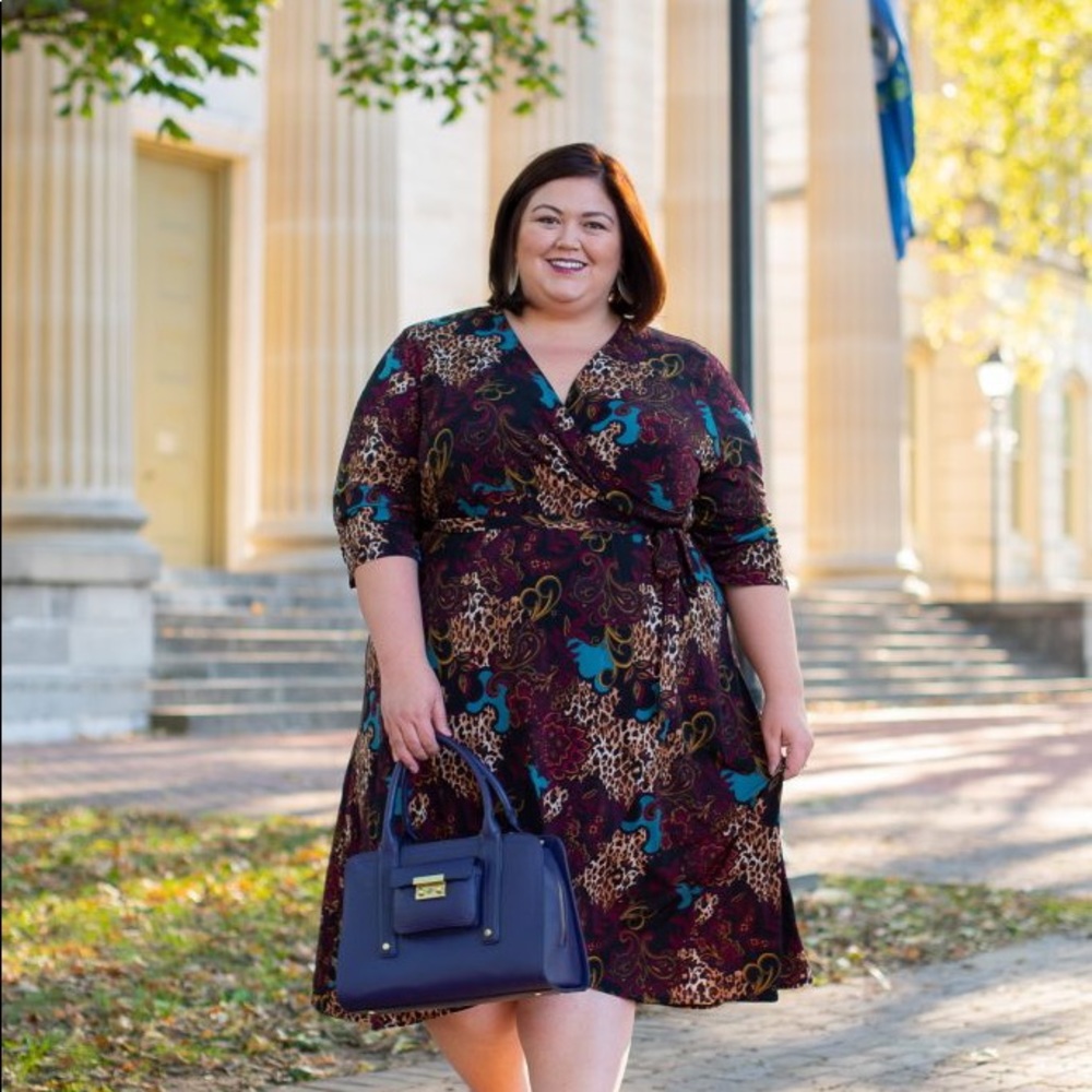 Plus Size Printed Faux Wrap Dress